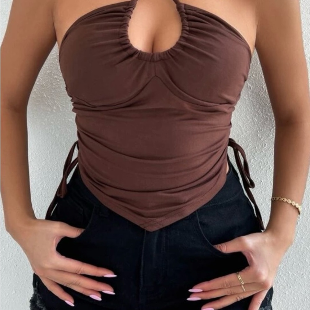 Brown Ruched Halter Top